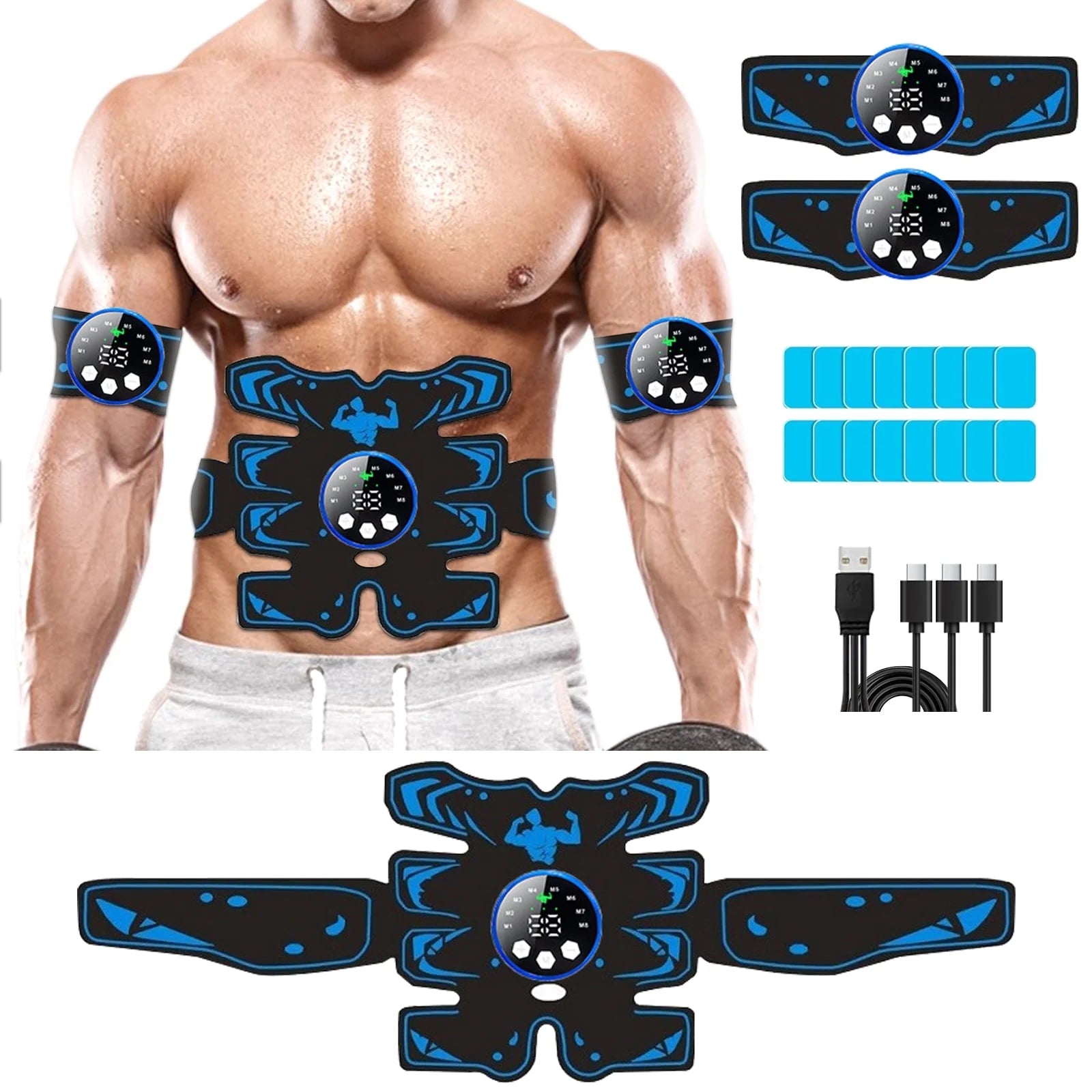 Abs Stimulator, Rechargeable Ultimate Muscle Toner Trainer for Men Women Abdominal Fitness Workout EMS Muscle Stimulation