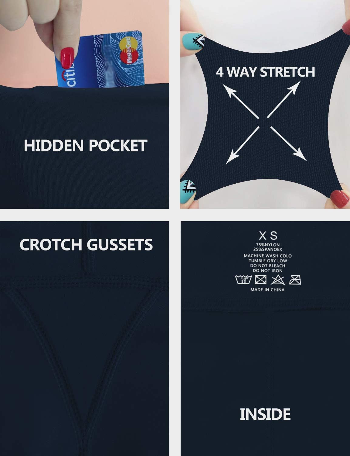 25"/26"/27"/28" Inseam Women'S Basic/Out Pockets High Waist Yoga Pants Stretchy Workout Pants