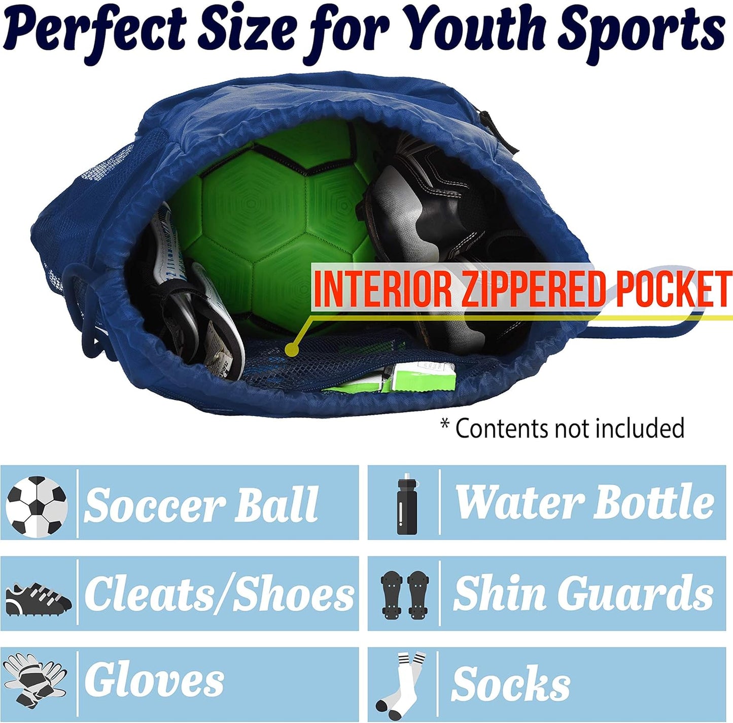 Drawstring Soccer Bag - Soccer Backpack for Boys or Girls Can Also Carry Basketball or Volleyball