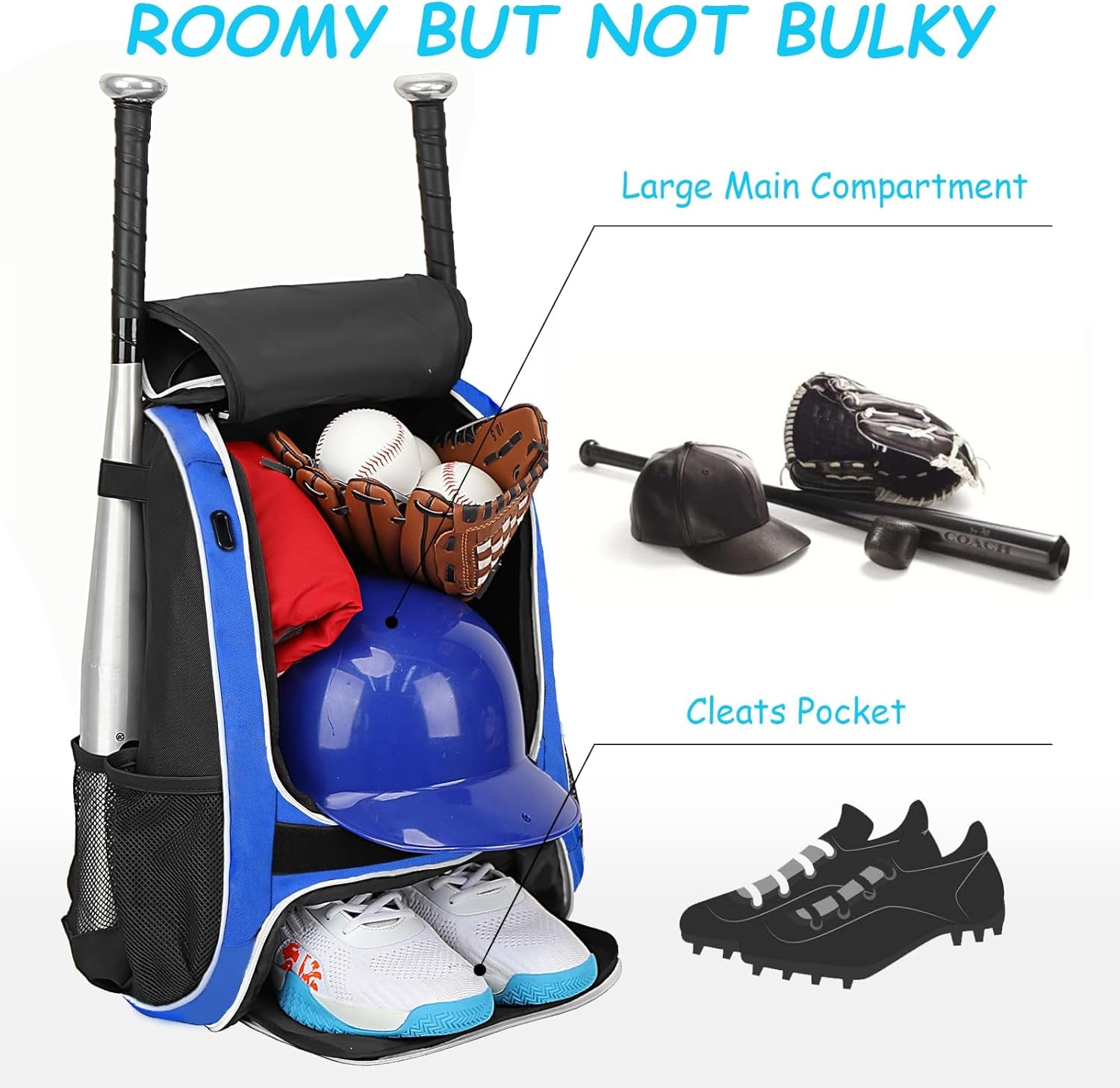 Youth Baseball Bag - Bat Backpack for Softball and T-Ball Gear with Separate Shoe Compartment