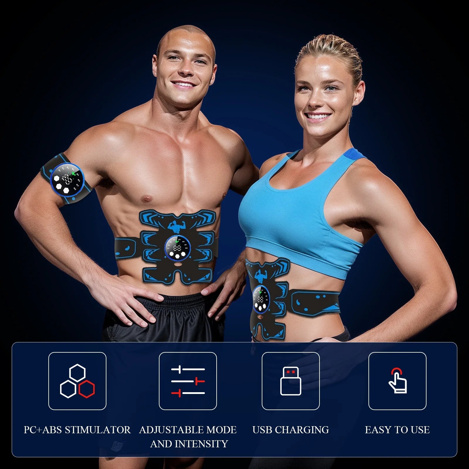 Abs Stimulator, Rechargeable Ultimate Muscle Toner Trainer for Men Women Abdominal Fitness Workout EMS Muscle Stimulation