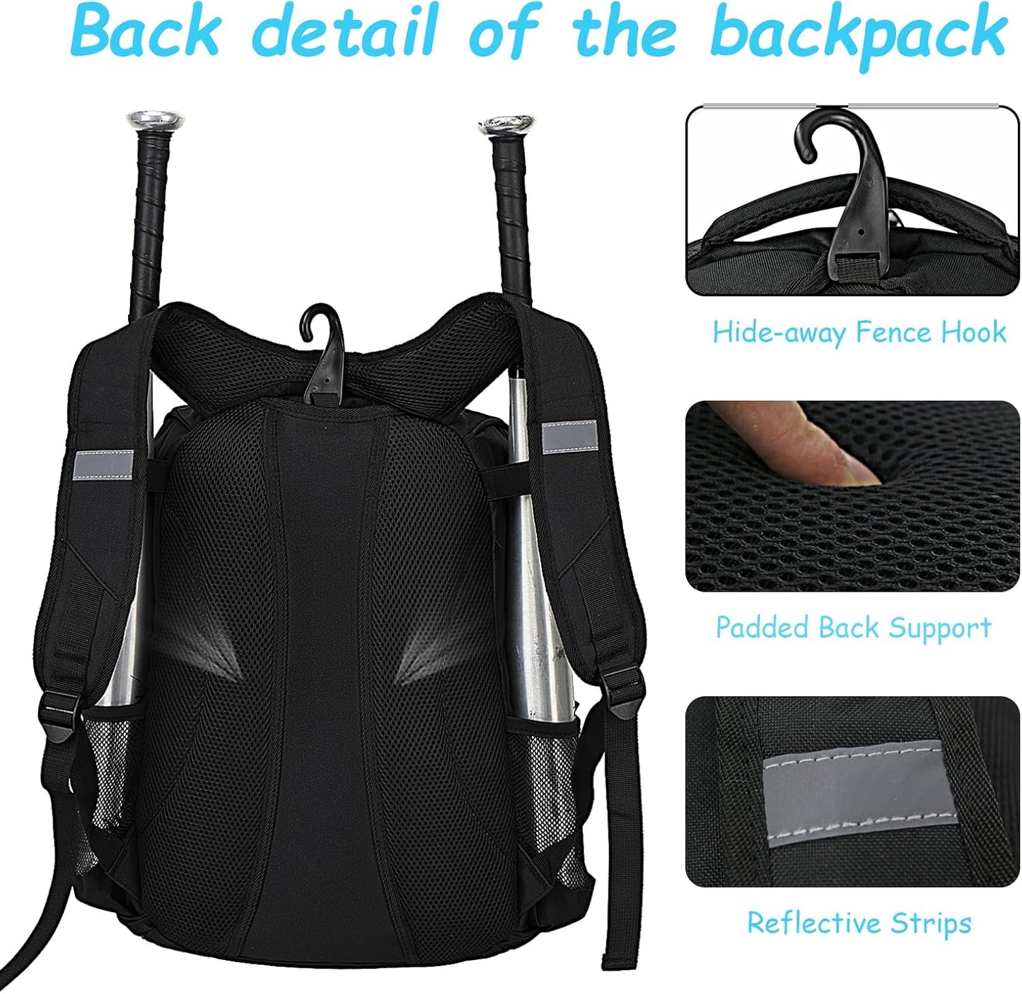 Youth Baseball Bag - Bat Backpack for Softball and T-Ball Gear with Separate Shoe Compartment