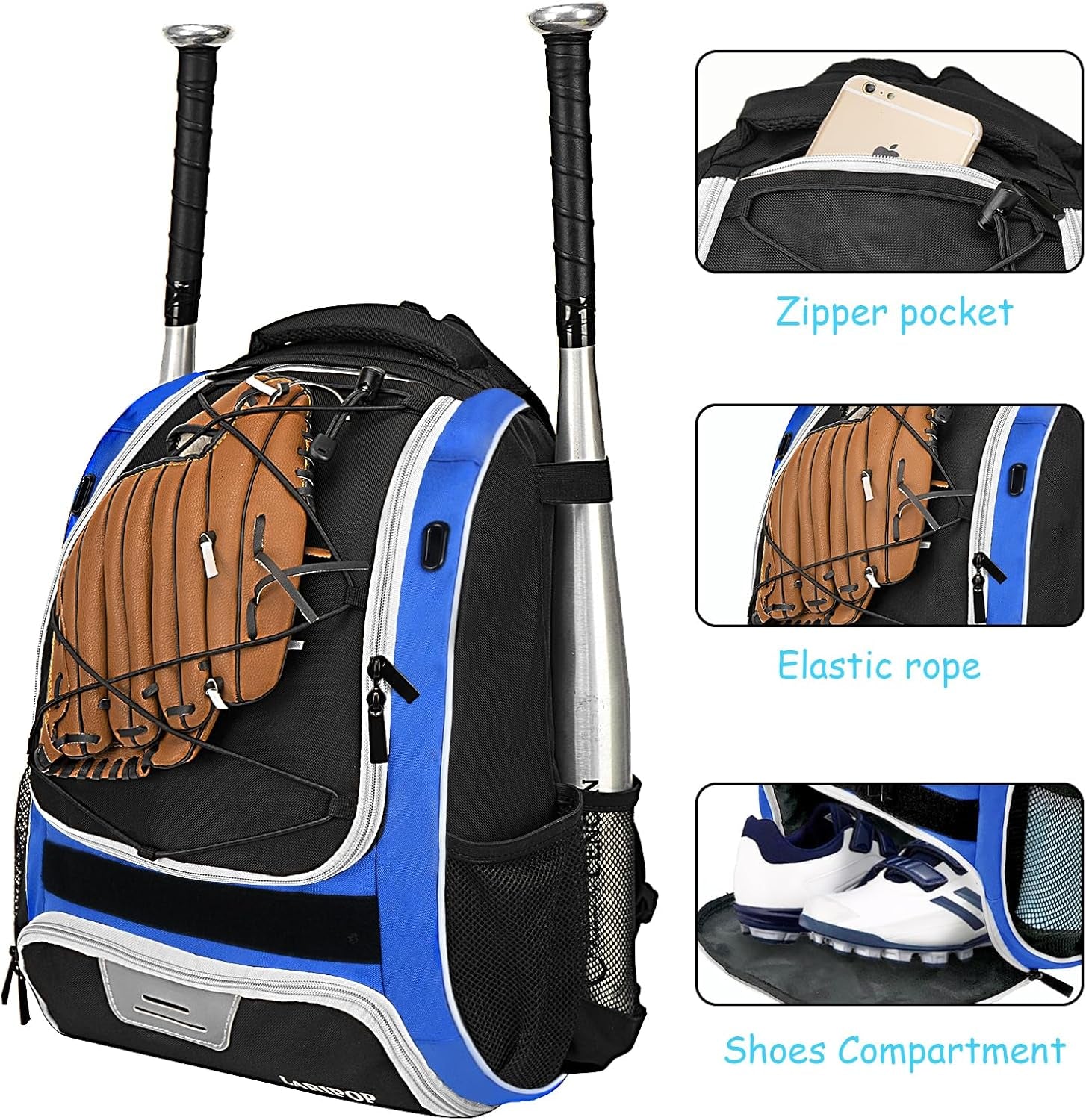 Youth Baseball Bag - Bat Backpack for Softball and T-Ball Gear with Separate Shoe Compartment