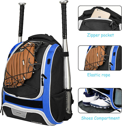 Youth Baseball Bag - Bat Backpack for Softball and T-Ball Gear with Separate Shoe Compartment