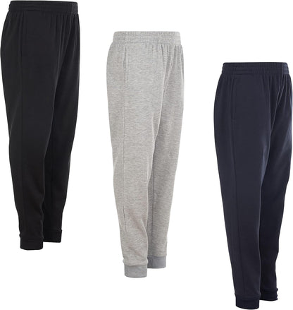 Boys Youth Warm Fleece Elastic Waist Joggers Sweatpants 3 Pack