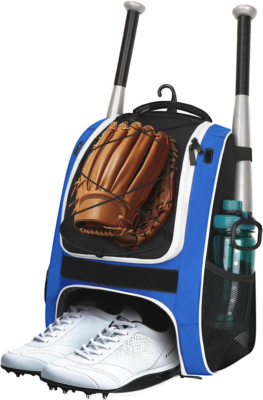 Youth Baseball Bag - Bat Backpack for Softball and T-Ball Gear with Separate Shoe Compartment